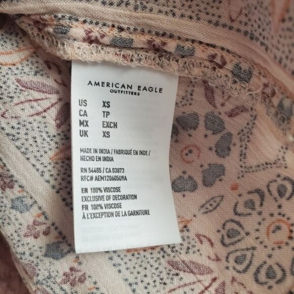 NEW American Eagle Embroidered Mixed Print Peasant Shirt Blouse Boho - Picture 7 of 8